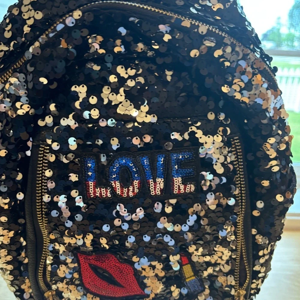 Sequin‎ Backpack with Lipstick and Love Patch